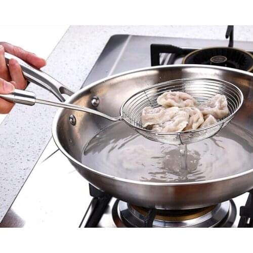 1PC 39cm Home Fried Poach Food Tool Stainless Steel Ladle Large Colander Strainer Sludge Net Sieve Dumplings Filter Spoon PL 007