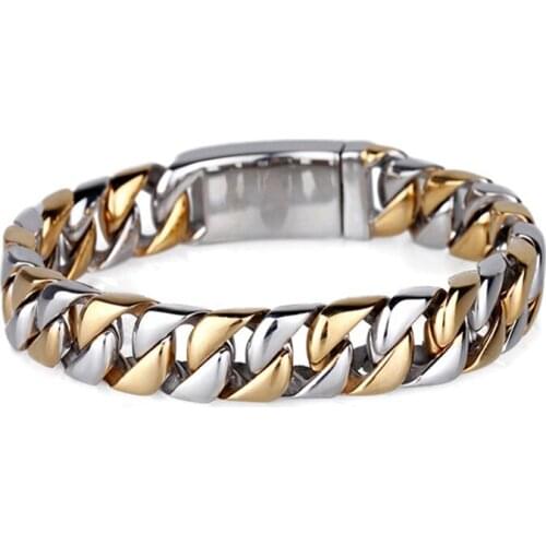 12mm Mens Women Curb Cuban Link Chain Bracelet Punk Rock Hiphop Gold 316L Stainless Steel Biker Bracelets Jewelry for Men 2020