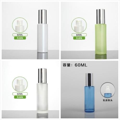 60ml frosted/green/blue/white glass bottle shiny silver lid for serum/lotion/emulsion/foundation/skin care cosmetic packing