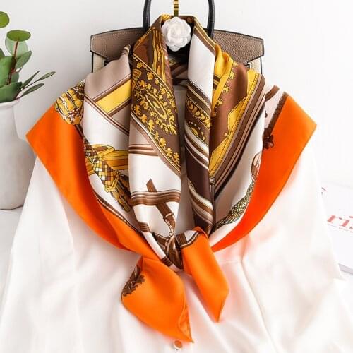 90cm Square Silk Hairband Scarf Shawl Lady Foulard Hijab Spring Summer Neck Scarves Small Stoles Bandana 2021 New