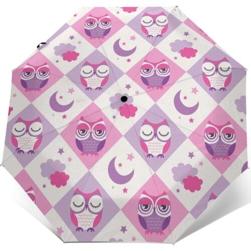 Automatic Umbrella Owls Birds Pattern (1) three-fold umbrella women men rain umbrella