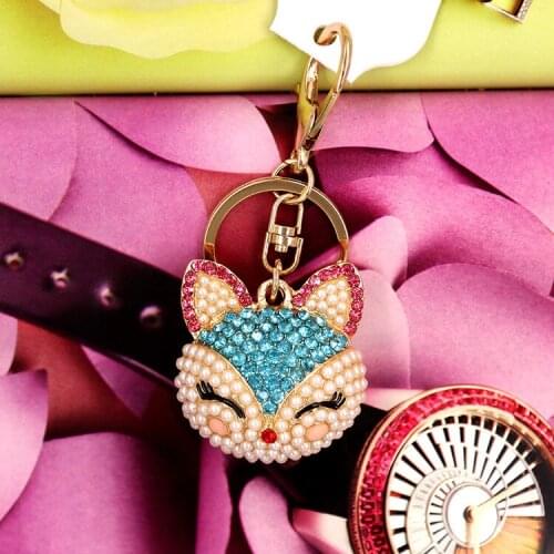 Charms alloy Crystal Faux Fox Fur Keychain Women Trinkets Suspension On Bags Car Key Chain Key ring Toy Gifts Jewelry YS-312