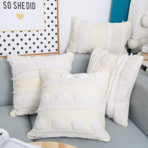 Home Decoration Pillowcase Geometric Round Embroidered Tufted Pillow Ins Sofa Cushion American Style Sofa Cushion Cover