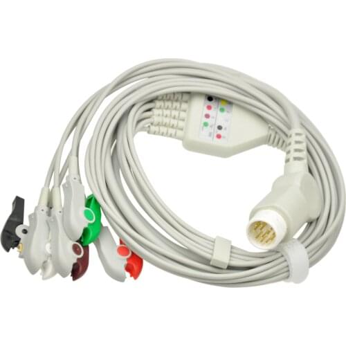 HP 12 Pin 5 Lead One Piece ECG Cable,Clip,AHA