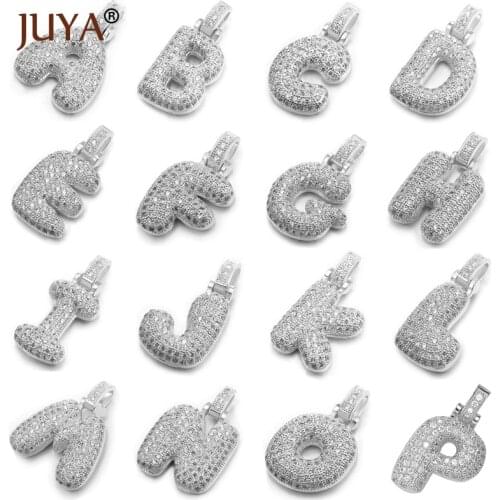 Juya A-Z Bubble Letter Necklaces Pendant Cubic Zirconia Alphabet Letter Charms Initial Pendants For Gift Hand Made Accessories