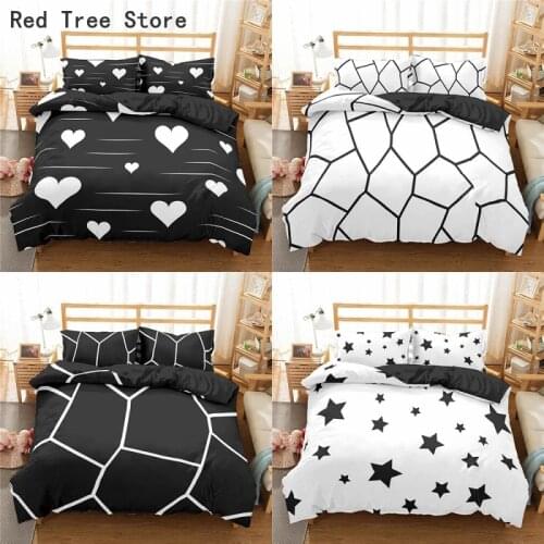 Geometric 3d Bedding Set Marble Pattern White Black Duvet Cover Pillowcase Quilt Bed Lines 2/3pcs Bedclothes Double King Size