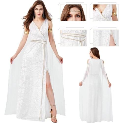 Medieval White Greek Goddess Cosplay Costumes Cleopatra Egypt Roman Retro Sexy Long Dresses Women Halloween Party Fancy Clothing
