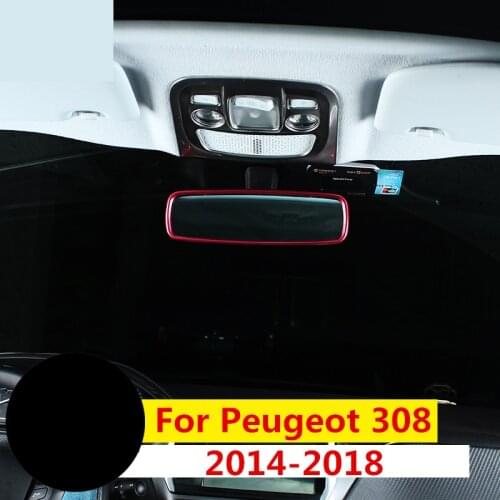 Indoor roof front backup rearview rear view mirror cover trim frame sticker interior mouldings For Peugeot 308 2014-2018
