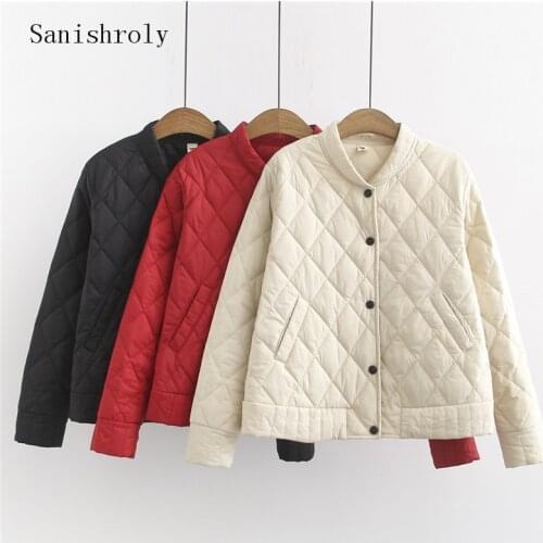 Sanishroly Autumn Winter Warm Parka Jackets Women Short Down Cotton Coat Female Long Sleeve Outerwear Tops Plus Size 4XL SE920