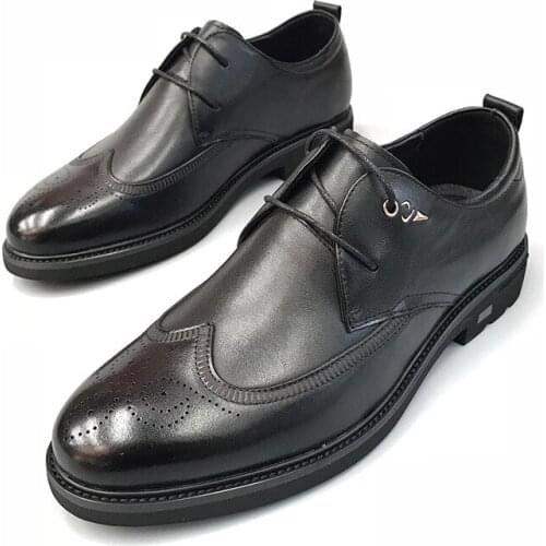 2021 Spring Autumn New Business Dress Shoes Men Genuine Leather Soft Sole Fashion Temperament Lace Commuter Shoes for Male