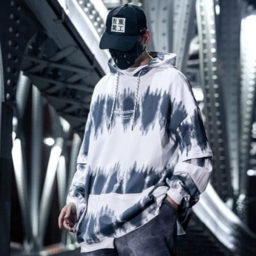 Men Hip Hop Hoodies Cotton Casual Sweatshirts Streetwear Fashion Loose Pullover Harajuku Tie Dye Print Coat Male Clothes KK3711