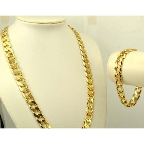 Real 24k Gold GF Mens Bracelet /necklace 23.6" 10mm Chain Set Birthday Gift FREE SHIPPING gift