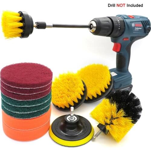 Drill Brush Kit , Power Scrubber Brush,Scouring Pads and Scrub Sponge All Purpose for Car Bathroom Kitchen ( 14Pcs)