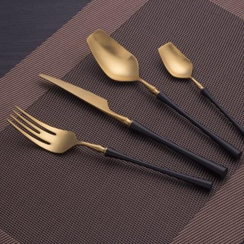 Black Gold Tableware Stainless Steel Spoon 4 Pcs Complete Dinnerware Set Knife Fork Spoon Flatware Set Matte Spoons Cutlery Set