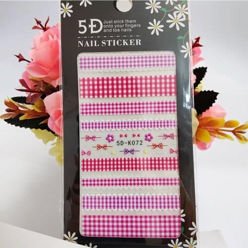 5D Nail Sticker Anaglyph Effect Pink Red Lace Plaid Bow Knot Flowers Nail Art Decorations Self Adhesive Manicure Accessories