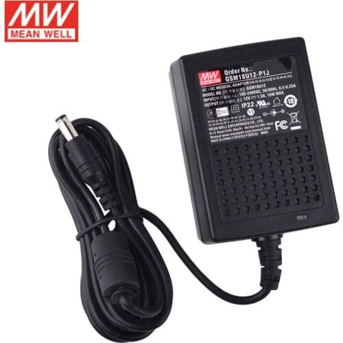 MEAN WELL GSM18U12-P1J 18W 1.5A 12V Wall-mounted Green Medical Adapter Level VI Adaptor Power Supply 2 pole USA plug