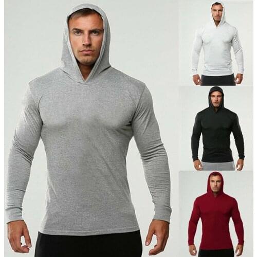 New Bodybuilding Hoodie T-shirt Men Plain Gym Clothing Muscle Shirt Fitness Mens Long Sleeve T Shirt hooded Cotton Tshirt