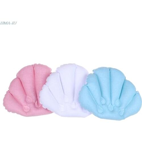 Solid color Soft Spa Inflatable Bath Pillow Cups Shell Shaped Neck Bathtub Pillows