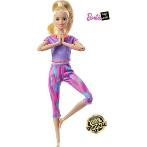 Original Barbie GXF04 Barbie Made to Move Doll Long Blonde Ponytail wearing Athleisure-wear with Yoga Pants Mesh Top Barbie Doll