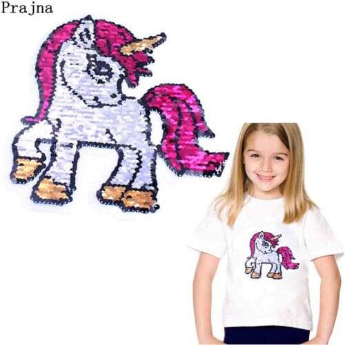 Prajna Unicorn Sequin Patches Reversible Change Color Sequined Patches For Clothing Accessories DIY Cartoon Patch On T-shirts