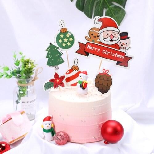 Merry Christmas Tree Santa Claus Snowman Cake Topper Christmas Decorations for Home Table Xmas Accessories Party Favors