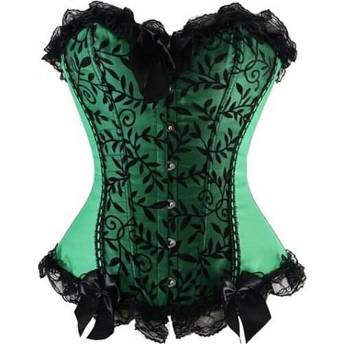 Sexy Lingerie Satin Corset Purple Corsets and Bustiers New Top Floral Lace Corselet Bowknot Brocade Waist Corsets Plus Size