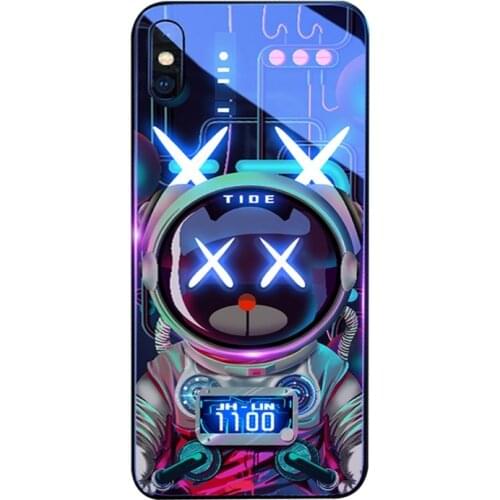Cartoon astronaut Luminous phone case for iPhone XR SE2020 11 Pro XS Max LED lights Tempered glass back panel for iPhone6S 7Plus