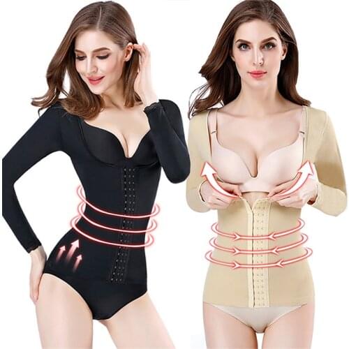 Women Slimming Shapewear Belly Flat Tops Stomach Modeling Body Shapers Chest Push Up Long Sleeve Arm Shaper Seamless Clothes