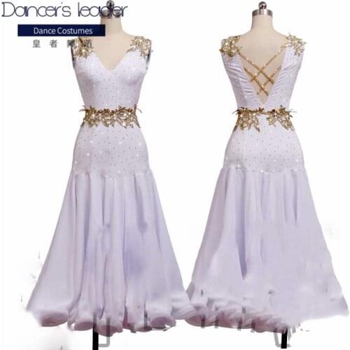 Ballroom Dance for Women Diamond Gold Embroidered Costumes Adult High-end Custom Professional Stage Competition Costumes