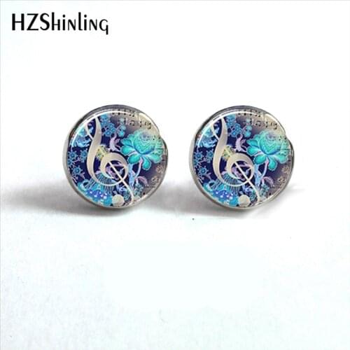 NES-0037 Music Note Studs Earrings -Clef Earrings Bass Treble Clef Ear Nail Jewelry Glass Dome Earrings For Women HZ4