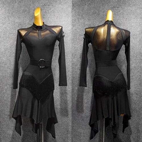 Latin Dance Dress Ladies Sexy Mesh Tassel Performance Clothing Women Salsa Rumba Cha Cha Samba Tango Adults Dancewear DN4837