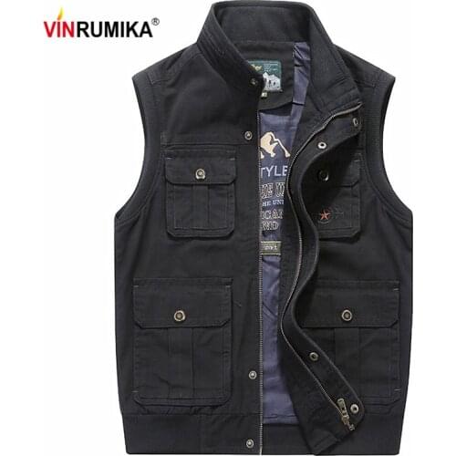 New 2020 Super Big Size M-8XL Mens Autumn 100% Cotton Army Green Vest Coat Man Spring Casual Brand Khaki Waistcoat Vests Jacket