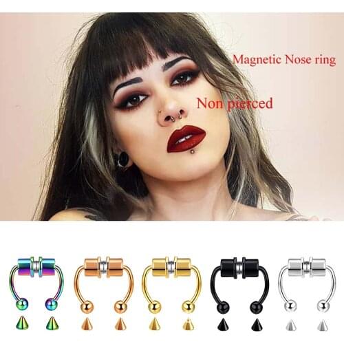 1Pcs Fashion Unisex Magnetic Nose Ring New Alloy Fake Horseshoe Reusable Non Piercing Punk Hoop Jewelry 2021