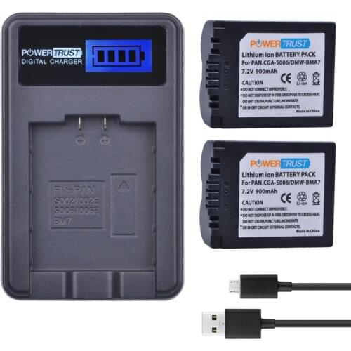 2PC CGA-S006 CGR-S006E S006A DMW-BMA7 Battery +LCD USB Charger for Panasonic Lumix DMC-FZ7 FZ8 FZ18 FZ28 FZ35 FZ50