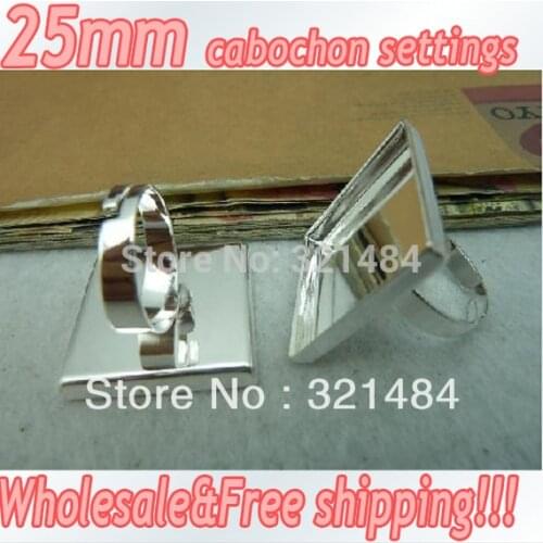 200pcs Silver plated metal adjustable RING BLANK BASE TRAY BEZEL with 25mm square cabochon setting