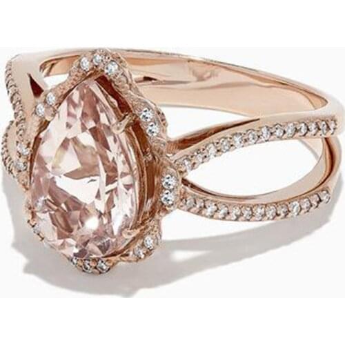 2019 Exquisite Rose Gold Colors Wedding Rings Water Droplets Shape Zircon Ring For Women Wedding Engagement Luxury Jewelry Gifts