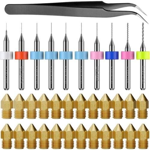 3D Printer Nozzle Kit MK8 Extruder Nozzles Copper Print Head with Cleaning Drill Bits for Creality CR-10 Ender