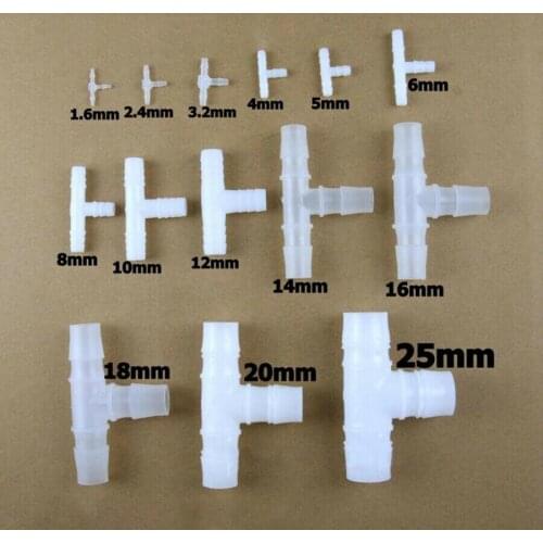 5pcs Φ3.2mm-Φ25mm equal diameter T-shaped elbow plastic pipe joints, barbed air water oil hose