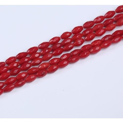 6*9mm Red Rice Shape Coral Faceted Bead Jewelry Strands