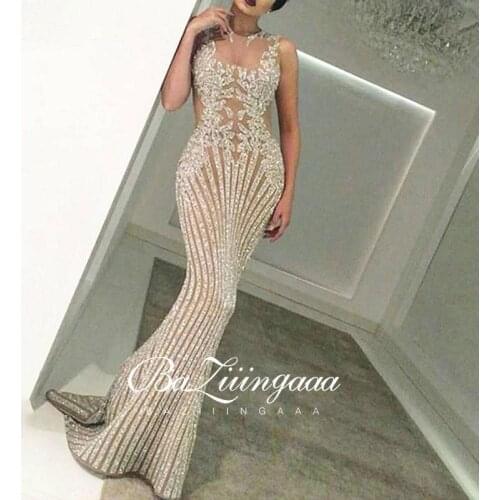 BAZIIINGAAA Luxury Woman Cocktail Dress Beaded Sequins Long Elegant Night Cocktail Party Formal Dresses for Wedding Plus Size