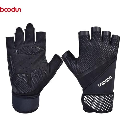BOODUN Men Bodybuilding Weight Lifting Gloves Gym Gloves Shockproof Crossfit Fitness Sport Training Gloves with Wrist Straps