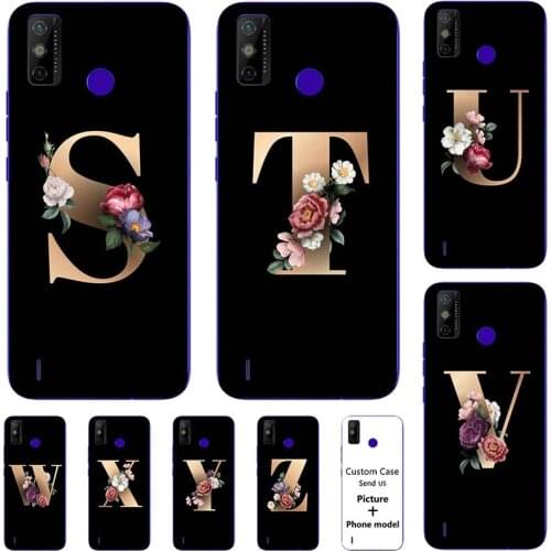 Flower 26 English Case For Tecno Spark 6 GO KE5 For Tecno Spark6 Air KE6 KE7 Name Letter Custom Soft Silicone Cover