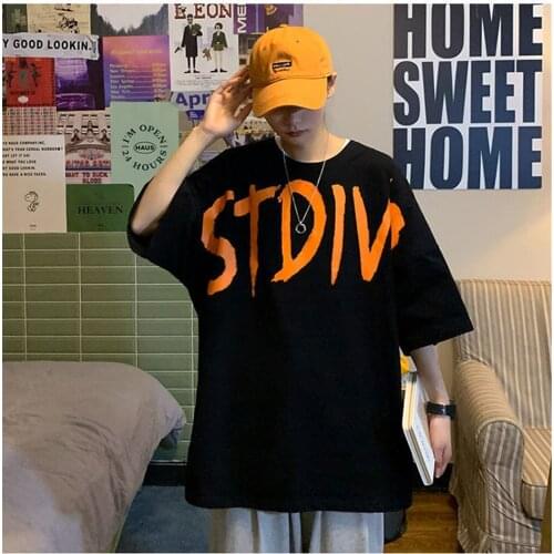 Black White New Streetwear Male Letter Printed Causal Japanese Summer New Short Sleeve Fitness Funny Harajuku Summer Tops