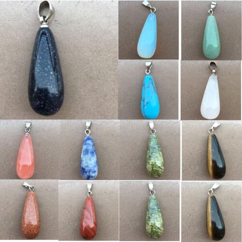 Blue Sand Goldstone Tiger Eye Aventurine Opal Crystal Unakite Cherry Quartz Sodalite Water Drop Pendant Bead 1pcs WFH773