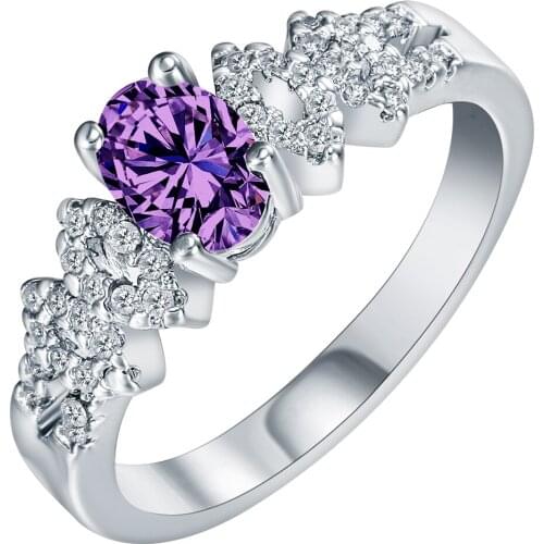Hainon Flower Design Luxury Red Purple Cubic Zirconia Womens Wedding Engagement Rings for Brides Black Gold/Silver Color Ring