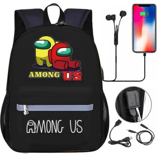 Games Among US USB Port Backpack School Bags Travel Book Boys Girls Bags Laptop Headphone USB Port Capacity Mochilas