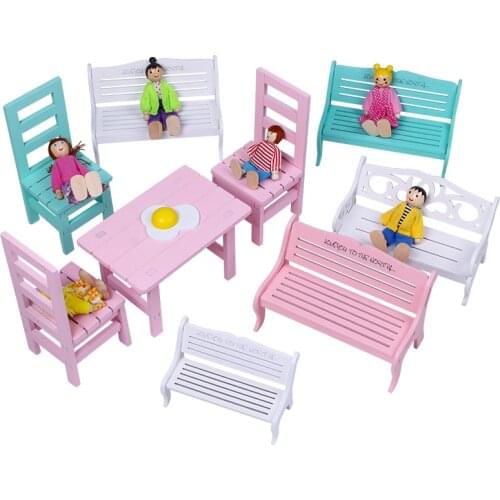 Simulation Miniature Furniture Game Kids Wooden 3D Table Chair Sofa Children Pretend Play Toy Baby Dolls House Room Accessories