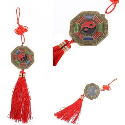 Chinese Feng Shui Bagua Mirror with Chinese Knot Good Luck Fortune Prayer for Car Hanging Decor Pendant 7cm