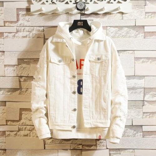 New Autumn Spring Fashion Men Retro Loose Hooded Denim Jacket Mens Black Casual Washed Jean Jacket Coat Cowboy Outerwear Male