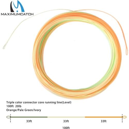 Maximumcatch Triple Color ConnectorCore Running Line 100ft 20lb Level Shooting Line Nymph Fly Fishing Line